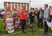 15 May 2022; Derry manager Rory Gallagher is interviewed by Thomas Kane of BBC after the Ulster GAA Football Senior Championship Semi-Final match between Derry and Monaghan at Athletic Grounds in Armagh. Photo by Ramsey Cardy/Sportsfile