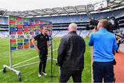 15 May 2022; Meath manager Andy McEntee is interviewed after his side's defeat in the Leinster GAA Football Senior Championship Semi-Final match between Dublin and Meath at Croke Park in Dublin. Photo by Piaras Ó Mídheach/Sportsfile