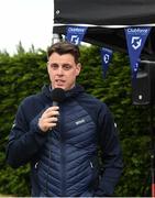 16 May 2022; Clubforce Key Account Executive Ian Morries speaks after the 2022 Clubforce DDSL Girls U13 League Cup Final match, the first time the DDSL has held a schoolgirls' final, between Stepaside FC and Peamount United at the AUL in Dublin. Photo by Harry Murphy/Sportsfile