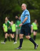 16 May 2022; Referee Declan Ellison during the 2022 Clubforce DDSL Girls U13 League Cup Final match between Stepaside FC and Peamount United at the AUL in Dublin. Photo by Harry Murphy/Sportsfile