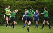 16 May 2022; Peamount United players including Chloe Doyle and Sarah Reynolds, left, celebrate after winning the first ever Clubforce DDSL Girls U13 League Cup Final match between Stepaside FC and Peamount United at the AUL in Dublin. Photo by Harry Murphy/Sportsfile