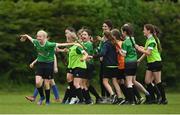 16 May 2022; Peamount United players including Chloe Doyle, left, celebrate after winning the first ever Clubforce DDSL Girls U13 League Cup Final match between Stepaside FC and Peamount United at the AUL in Dublin. Photo by Harry Murphy/Sportsfile