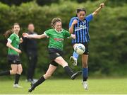 16 May 2022; Emma Coughlan of Peamount United in action against Maya Shakanungu of Stepaside during the 2022 Clubforce DDSL Girls U13 League Cup Final match between Stepaside FC and Peamount United at the AUL in Dublin. Photo by Harry Murphy/Sportsfile