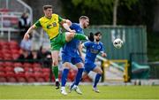 14 May 2022; Luke Casey of Rockmount AFC in action against Daniel Ridge of Bluebell United during the FAI Centenary Intermediate Cup Final 2021/2022 match between Rockmount AFC and Bluebell United at Turner's Cross in Cork. Photo by Seb Daly/Sportsfile