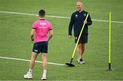 16 May 2022; Leinster senior coach Stuart Lancaster speaks with Chris Cosgrave during Leinster rugby squad training at Energia Park in Dublin. Photo by Harry Murphy/Sportsfile