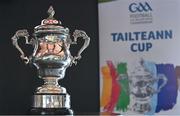 16 May 2022; A general view of the trophy during the Tailteann Cup launch at Croke Park in Dublin. Photo by Ramsey Cardy/Sportsfile