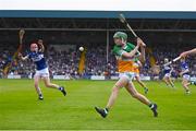 16 May 2022; Adam Screeney of Offaly scores a point during the Electric Ireland Leinster GAA Minor Hurling Championship Final match between Laois and Offaly at MW Hire O'Moore Park in Portlaoise, Laois. Photo by Harry Murphy/Sportsfile