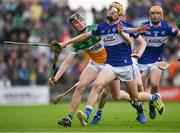 16 May 2022; Cormac Hogan of Laois in action against Cathal Robinson of Offaly during the Electric Ireland Leinster GAA Minor Hurling Championship Final match between Laois and Offaly at MW Hire O'Moore Park in Portlaoise, Laois. Photo by Harry Murphy/Sportsfile