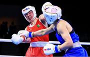 16 May 2022; Lisa O'Rourke of Ireland, left, in action against Ani Hovsepyan of Armenia in their Light Middleweight 70kg quarter-final bout during the IBA Women's World Boxing Championships 2022 at the Basaksehir Sports Complex in Istanbul, Turkey. Photo by IBA via Sportsfile