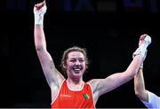 16 May 2022; Lisa O'Rourke of Ireland celebrates victory over Ani Hovsepyan of Armenia in their Light Middleweight 70kg quarter-final bout during the IBA Women's World Boxing Championships 2022 at the Basaksehir Sports Complex in Istanbul, Turkey. Photo by IBA via Sportsfile