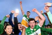16 May 2022; Conor Doyle and Dan Ravenhill of Offaly celebrate with supporters after their side's victory in the Electric Ireland Leinster GAA Minor Hurling Championship Final match between Laois and Offaly at MW Hire O'Moore Park in Portlaoise, Laois. Photo by Harry Murphy/Sportsfile