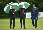 17 May 2022; Match umpires Roly Black and Mark Hawthorne with Andrew Balbirnie of Leinster Lightning inspect the pitch before the Cricket Ireland Inter-Provinc ial Cup match between Northern Knights and Leinster Lightning at Stormont in Belfast. Photo by Oliver McVeigh/Sportsfile
