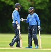 17 May 2022; Andrew Balbirnie and Simi Singh of Leinster Lightning in dicussion during the Cricket Ireland Inter-Provincial Cup match between Northern Knights and Leinster Lightning at Stormont in Belfast. Photo by Oliver McVeigh/Sportsfile