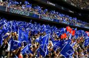 14 May 2022; leinster supporters wave flags before the Heineken Champions Cup Semi-Final match between Leinster and Toulouse at Aviva Stadium in Dublin. Photo by Brendan Moran/Sportsfile