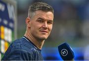 14 May 2022; Leinster captain Jonathan Sexton waits to be interviewed by BT Sport after the Heineken Champions Cup Semi-Final match between Leinster and Toulouse at Aviva Stadium in Dublin. Photo by Brendan Moran/Sportsfile