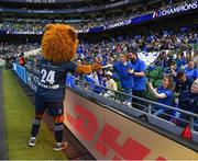 14 May 2022; Leo the Lion with supporters before the Heineken Champions Cup Semi-Final match between Leinster and Toulouse at the Aviva Stadium in Dublin. Photo by Harry Murphy/Sportsfile