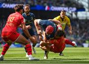 14 May 2022; Josh van der Flier of Leinster is tackled by Antoine Dupont of Toulouse during the Heineken Champions Cup Semi-Final match between Leinster and Toulouse at the Aviva Stadium in Dublin. Photo by Harry Murphy/Sportsfile