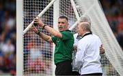 15 May 2022; Referee James Owens consults with his umpires during the Munster GAA Hurling Senior Championship Round 4 match between Waterford and Cork at Walsh Park in Waterford. Photo by Stephen McCarthy/Sportsfile