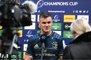 14 May 2022; Leinster captain Jonathan Sexton is interviewed by BT Sport after the Heineken Champions Cup Semi-Final match between Leinster and Toulouse at Aviva Stadium in Dublin. Photo by Brendan Moran/Sportsfile