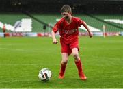 17 May 2022; The SPAR FAI Primary School 5s National Finals took place in AVIVA Stadium on Tuesday, May 17, where former Republic of Ireland International David Meyler and current Republic of Ireland women's footballer, Louise Quinn were in attendance supporting as girls and boys from 28 schools took to the field in a day that they will never forget. The 2022 SPAR FAI Primary School 5s Programme returned in physical form this year and saw an incredible 56,212 students involved from 1,081 schools. Pictured is Nicholas Walsh of Thomastown NS, Tipperary, at the Aviva Stadium in Dublin. Photo by Piaras Ó Mídheach/Sportsfile