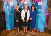 17 May 2022; Clare Louise O’Donoghue, Commercial & Business Services Manager, Federation of Irish Sport, left, Mary O'Connor, CEO, Federation of Irish Sport, and Michelle McCarthy, Office Administrator, Federation of Irish Sport, right, during the Irish Sport Industry Awards 2022, in association with Clubforce, at The Westin Hotel in Dublin. Photo by Stephen McCarthy/Sportsfile