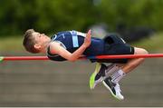 18 May 2022; Jamies McCann of St Peter's College, Dunboyne, Meath, competing in the Minor Boys High Jump during day one of the Irish Life Health Leinster Schools Track and Field Championships at Morton Stadium in Santry, Dublin. Photo by Seb Daly/Sportsfile