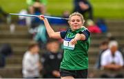 18 May 2022; Enya Silkena of St Louis Secondary School, Dundalk, Louth, competing in the Junior Girls Javelin during day one of the Irish Life Health Leinster Schools Track and Field Championships at Morton Stadium in Santry, Dublin. Photo by Seb Daly/Sportsfile