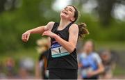 18 May 2022; Aimee Ryan of St Dominic's College, Dublin, after winning the Minor Girls 500 metres during day one of the Irish Life Health Leinster Schools Track and Field Championships at Morton Stadium in Santry, Dublin. Photo by Seb Daly/Sportsfile