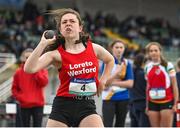 18 May 2022; Lea Bolger of Loreto Secondary School,  Wexford, competing in the Minor Girls Shot Put during day one of the Irish Life Health Leinster Schools Track and Field Championships at Morton Stadium in Santry, Dublin. Photo by Seb Daly/Sportsfile