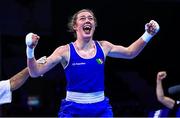 18 May 2022; Lisa O'Rourke of Ireland celebrates victory over Sema Caliskan of Turkey in their Light Middleweight 70kg semi-final bout during the IBA Women's World Boxing Championships 2022 at the Basaksehir Sports Complex in Istanbul, Turkey. Photo by IBA via Sportsfile