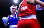 18 May 2022; Lisa O'Rourke of Ireland, left, in action against Sema Caliskan of Turkey in their Light Middleweight 70kg semi-final bout during the IBA Women's World Boxing Championships 2022 at the Basaksehir Sports Complex in Istanbul, Turkey. Photo by IBA via Sportsfile