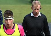 14 May 2022; Leinster head coach Leo Cullen and Joe McCarthy of Leinster before the Heineken Champions Cup Semi-Final match between Leinster and Toulouse at Aviva Stadium in Dublin. Photo by Ramsey Cardy/Sportsfile