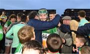 16 May 2022; Ter Guinan of Offaly celebrates after their side's victory in the Electric Ireland Leinster GAA Minor Hurling Championship Final match between Laois and Offaly at MW Hire O'Moore Park in Portlaoise, Laois. Photo by Harry Murphy/Sportsfile