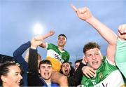 16 May 2022; Conor Doyle, left, and Dan Ravenhill of Offaly celebrate after their side's victory in the Electric Ireland Leinster GAA Minor Hurling Championship Final match between Laois and Offaly at MW Hire O'Moore Park in Portlaoise, Laois. Photo by Harry Murphy/Sportsfile