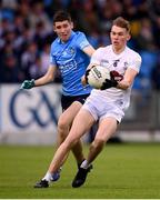 18 May 2022; Ryan Sinkey of Kildare in action against Nathan Fitzgerald of Dublin during the Electric Ireland Leinster GAA Minor Football Championship Final match between Dublin and Kildare at MW Hire O'Moore Park in Portlaoise, Laois. Photo by Stephen McCarthy/Sportsfile