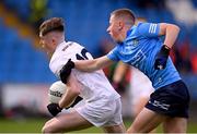 18 May 2022; Eoin Cully of Kildare in action against James Brady of Dublin during the Electric Ireland Leinster GAA Minor Football Championship Final match between Dublin and Kildare at MW Hire O'Moore Park in Portlaoise, Laois. Photo by Stephen McCarthy/Sportsfile