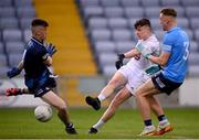 18 May 2022; Ben Loakman of Kildare has a shot on goal stopped by Dublin goalkeeper David Leonard during the Electric Ireland Leinster GAA Minor Football Championship Final match between Dublin and Kildare at MW Hire O'Moore Park in Portlaoise, Laois. Photo by Stephen McCarthy/Sportsfile