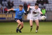 18 May 2022; Joey Cunningham of Kildare in action against Paul Reynolds Hand of Dublin during the Electric Ireland Leinster GAA Minor Football Championship Final match between Dublin and Kildare at MW Hire O'Moore Park in Portlaoise, Laois. Photo by Stephen McCarthy/Sportsfile