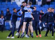 18 May 2022; TJ Tighe and Shane Mullarkey, 23, of Dublin celebrate after the Electric Ireland Leinster GAA Minor Football Championship Final match between Dublin and Kildare at MW Hire O'Moore Park in Portlaoise, Laois. Photo by Stephen McCarthy/Sportsfile