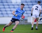 18 May 2022; Clyde Burke of Dublin celebrates a second half score during the Electric Ireland Leinster GAA Minor Football Championship Final match between Dublin and Kildare at MW Hire O'Moore Park in Portlaoise, Laois. Photo by Stephen McCarthy/Sportsfile