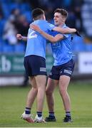 18 May 2022; Oscar Donohoe, right, and Luke O'Boyle of Dublin celebrate after the Electric Ireland Leinster GAA Minor Football Championship Final match between Dublin and Kildare at MW Hire O'Moore Park in Portlaoise, Laois. Photo by Stephen McCarthy/Sportsfile