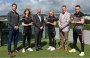 19 May 2022; PwC GPA Players of the Month for March in camogie, Róisín McCormick of Antrim, centre, in ladies football, Louise Ní Mhuircheartaigh of Kerry, left, and PwC GAA/GPA Hurler of the Month for March Stephen Bennett of Waterford, right, are joined by, from left, GPA Chief Executive Tom Parsons, PwC Cork Senior Partner Ger O'Mahoney, and Munster GAA Vice Chairman Tim Murphy, at PwC's Cork offices. Photo by Seb Daly/Sportsfile