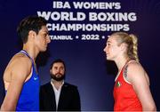 19 May 2022; Amy Broadhurst of Ireland, right, and Imane Khelif of Algeria after the weigh in before their Light Welterweight 63kg final bout in the IBA Women's World Boxing Championships 2022 at the Basaksehir Sports Complex in Istanbul, Turkey. Photo by IBA via Sportsfile