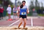 19 May 2022; Anna Keane of Carrick-on-Shannon CS, Leitrim, competing in the Minor Girls Long Jump event at the Irish Life Health Connacht Schools Track and Field Championships at TUS Athlone in Westmeath. Photo by Ben McShane/Sportsfile