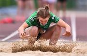 19 May 2022; Grace O'Shaughnessy of St Cuans Castleblakney, Galway, competing in the Minor Girls Long Jump event at the Irish Life Health Connacht Schools Track and Field Championships at TUS Athlone in Westmeath. Photo by Ben McShane/Sportsfile