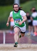19 May 2022; Adam Cleary of Davitt College Castlebar, Mayo, competing in the Senior Boys Long Jump event at the Irish Life Health Connacht Schools Track and Field Championships at TUS Athlone in Westmeath. Photo by Ben McShane/Sportsfile