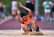 19 May 2022; Lorenzo Giaccone of Clifden CS, Galway, competing in the Senior Boys Long Jump event at the Irish Life Health Connacht Schools Track and Field Championships at TUS Athlone in Westmeath. Photo by Ben McShane/Sportsfile