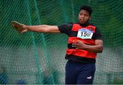 19 May 2022; Jaynel Almanzar Cordero of Colaiste Muire Mathair, Galway, competing in the Intermediate Boys Discus event at the Irish Life Health Connacht Schools Track and Field Championships at TUS Athlone in Westmeath. Photo by Ben McShane/Sportsfile