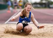 19 May 2022; Isabelle Hughes of Ballinrobe CS, Mayo, competing in the Junior Girls Long Jump event at the Irish Life Health Connacht Schools Track and Field Championships at TUS Athlone in Westmeath. Photo by Ben McShane/Sportsfile
