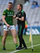 15 May 2022; Jack Flynn of Meath leaves the pitch, past his manager Andy McEntee, after he was shown the red card by referee Derek O'Mahoney during the Leinster GAA Football Senior Championship Semi-Final match between Dublin and Meath at Croke Park in Dublin. Photo by Piaras Ó Mídheach/Sportsfile